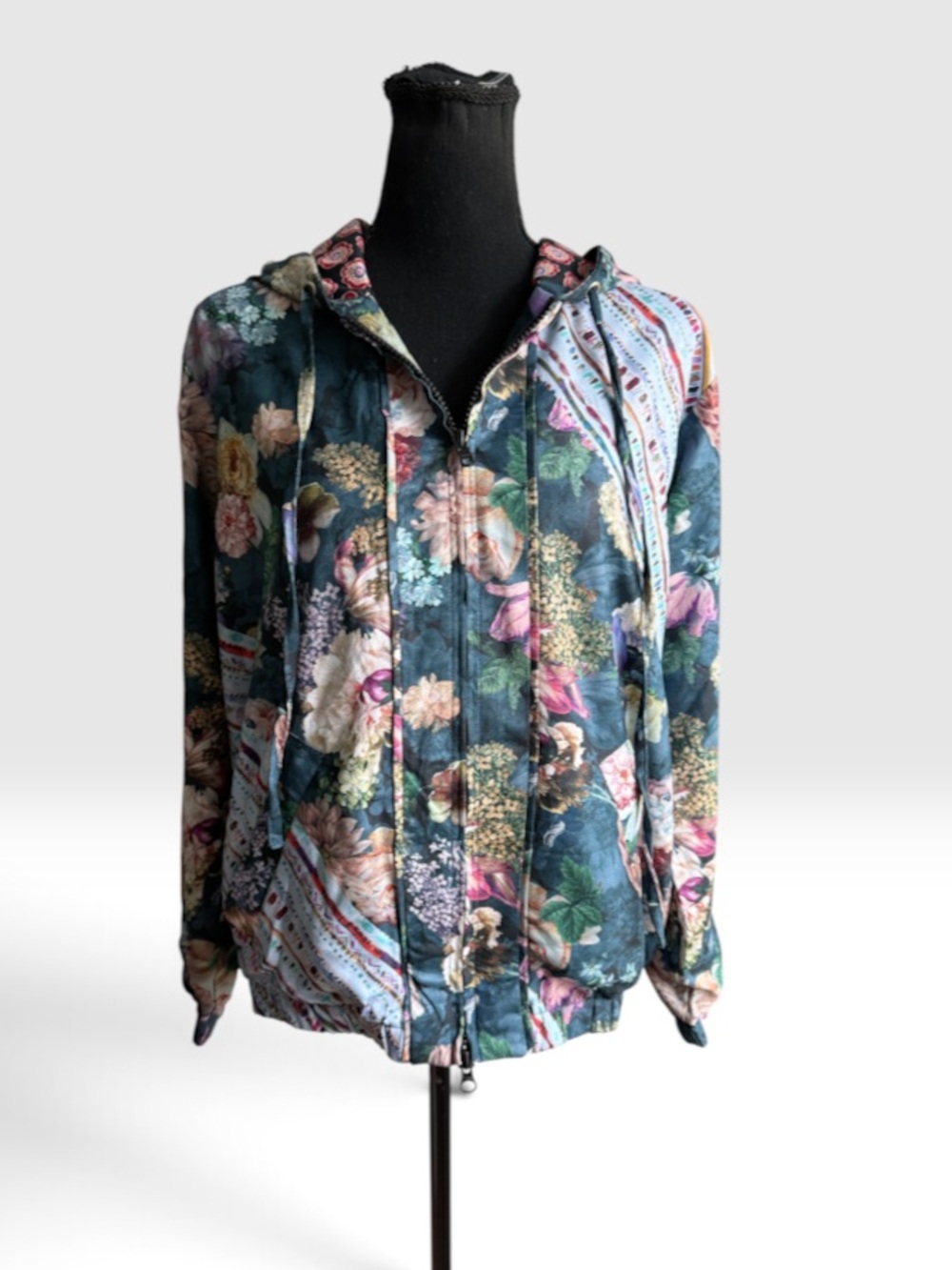 Tolani Collection Floral Zip-up Hooded Jacket